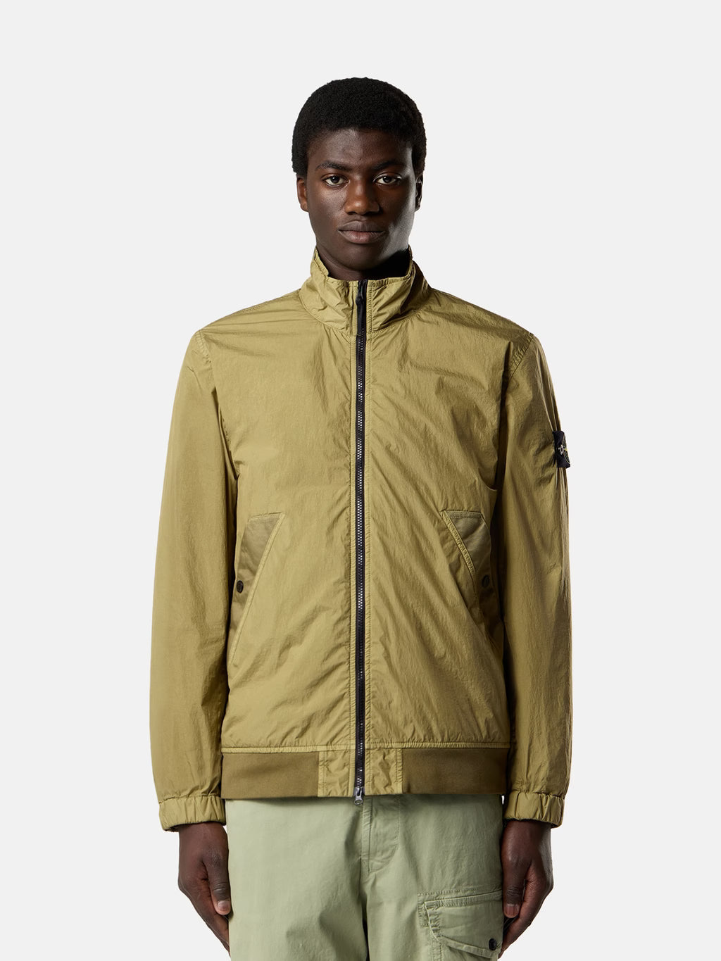 Stone Island Crinkle Reps NY Stand Collar Jacket in Laurel Green