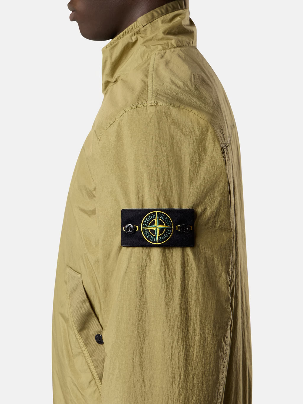 Stone Island Crinkle Reps NY Stand Collar Jacket in Laurel Green