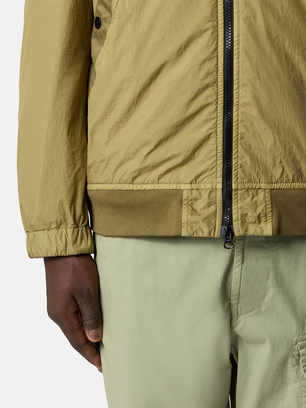 Stone Island Crinkle Reps NY Stand Collar Jacket in Laurel Green