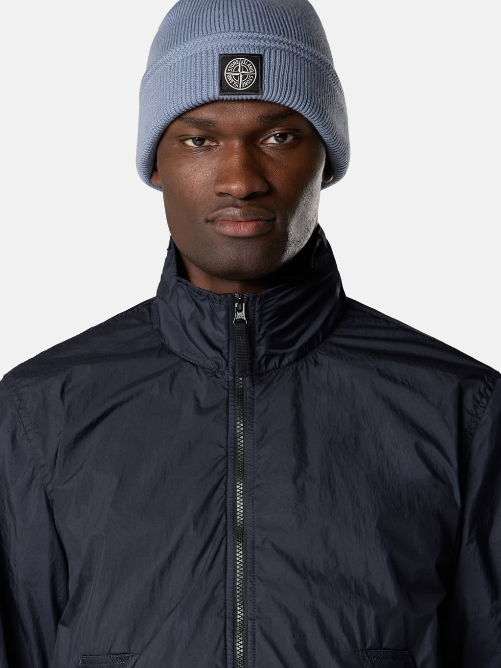Stone Island Crinkle Reps NY Stand Collar Jacket in Navy