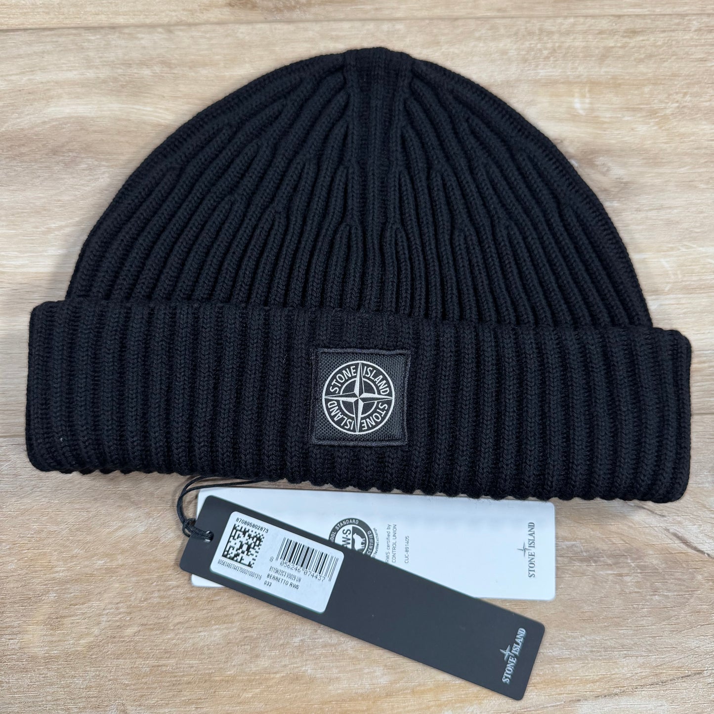 Stone Island Full Rib Wool Beanie in Black