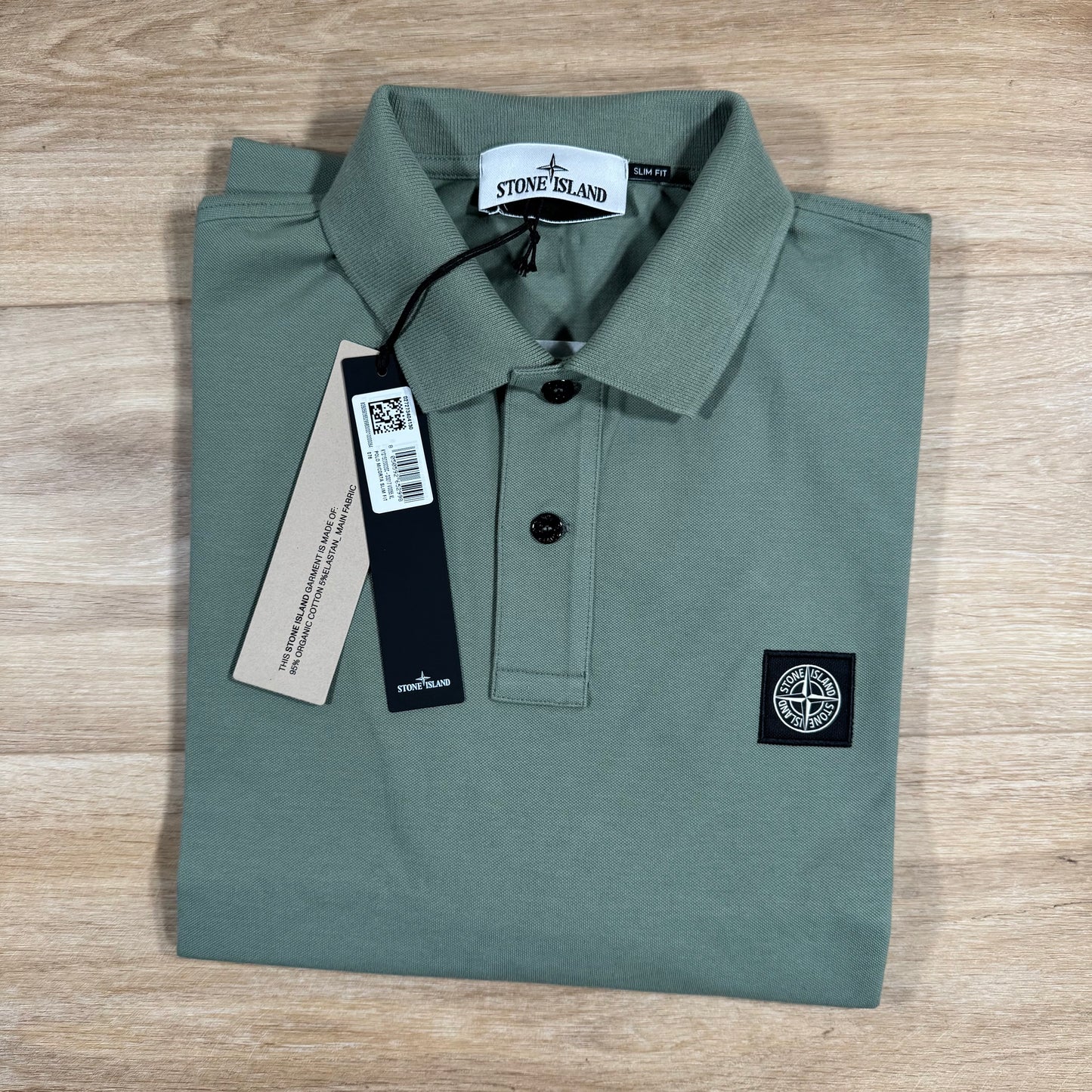 Stone Island Organic Cotton Pique Polo Shirt in Sage Green