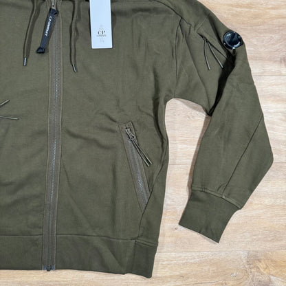 C.P. Company Diagonal Raised Zipped Lens Hoodie in Ivy Green