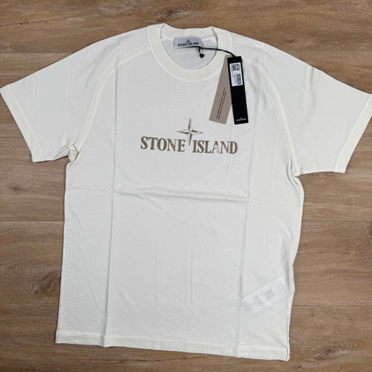 Stone Island Organic Cotton Logo T-Shirt in Ivory