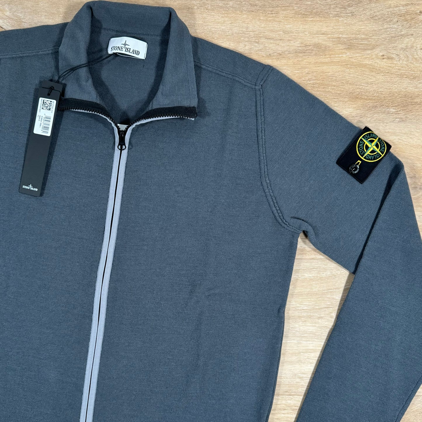 Stone Island Compass Motif Full-Zip Sweatshirt in Lead Grey