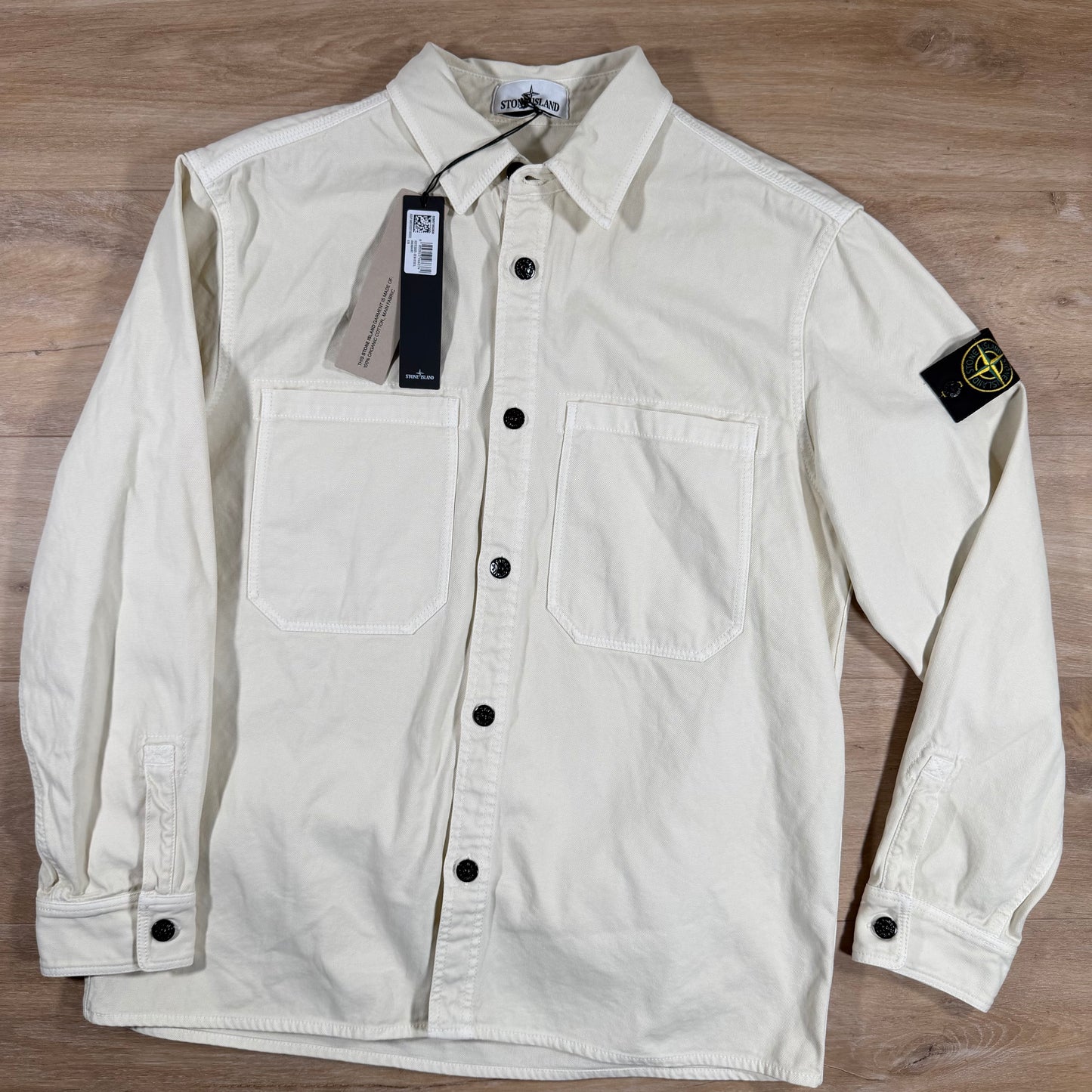 Stone Island Organic Panama Cotton Old Effect Overshirt in Ivory