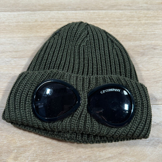 C.P. Company Extra Fine Merino Wool Goggle Beanie in Ivy Green
