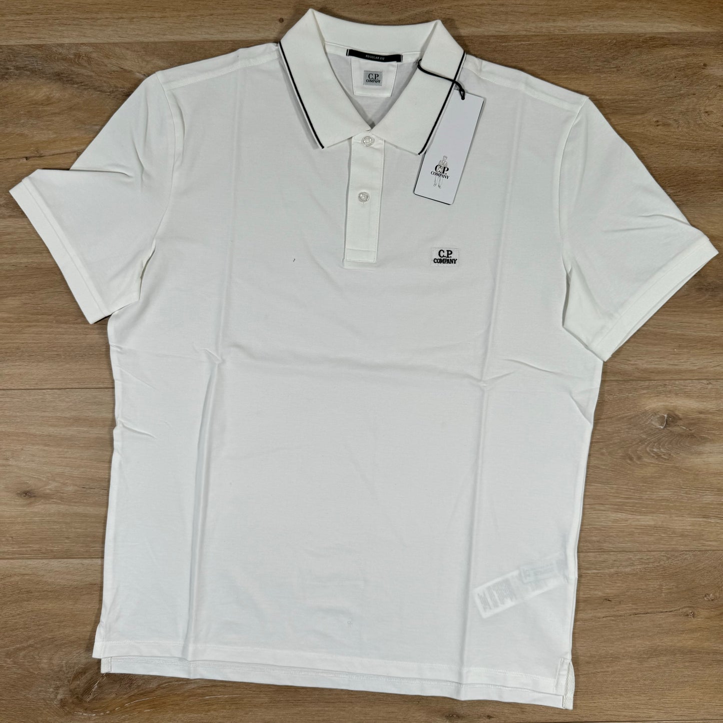 C.P. Company Stretch Piquet Striped Collar Polo Shirt in White