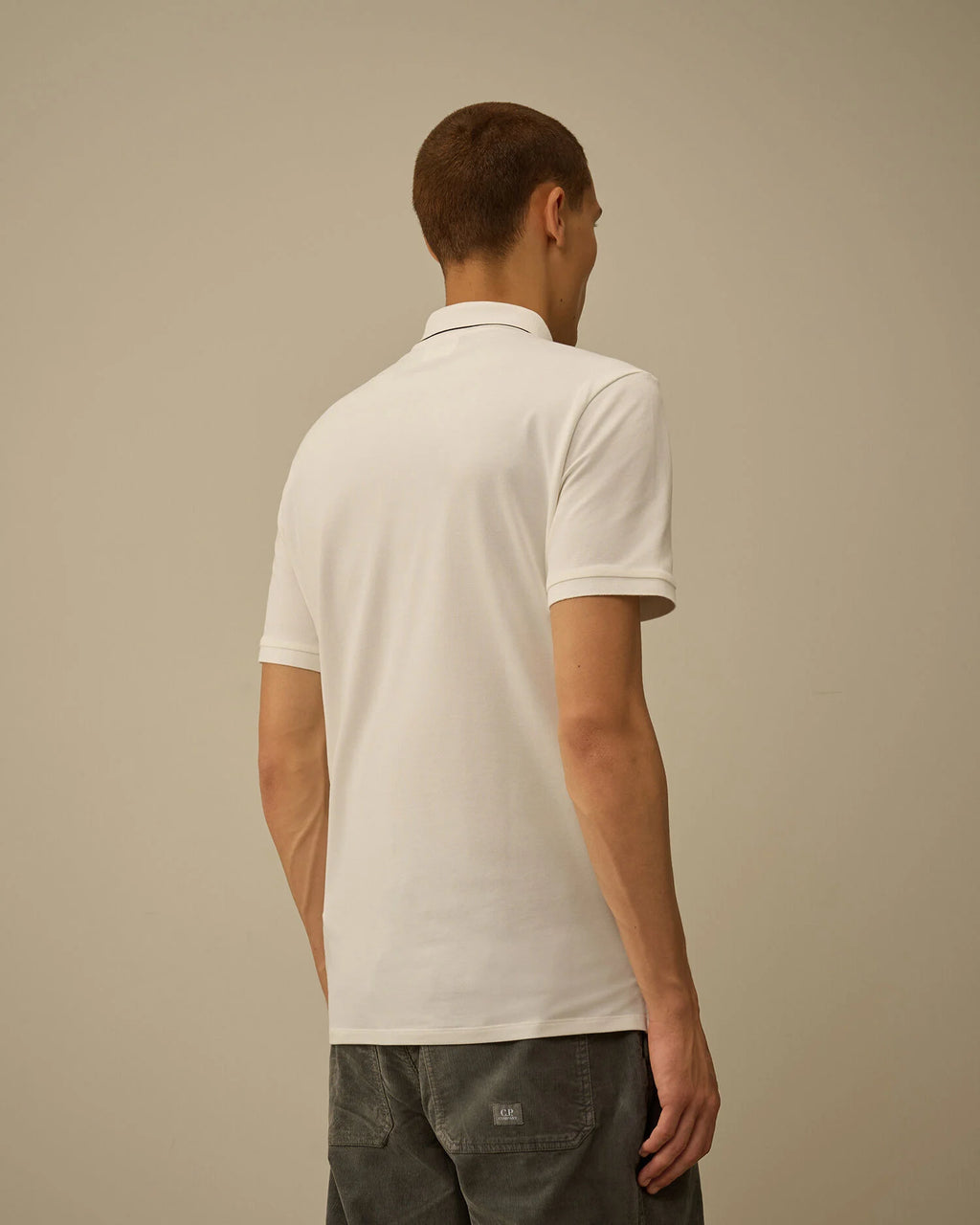 C.P. Company Stretch Piquet Striped Collar Polo Shirt in Gauze White