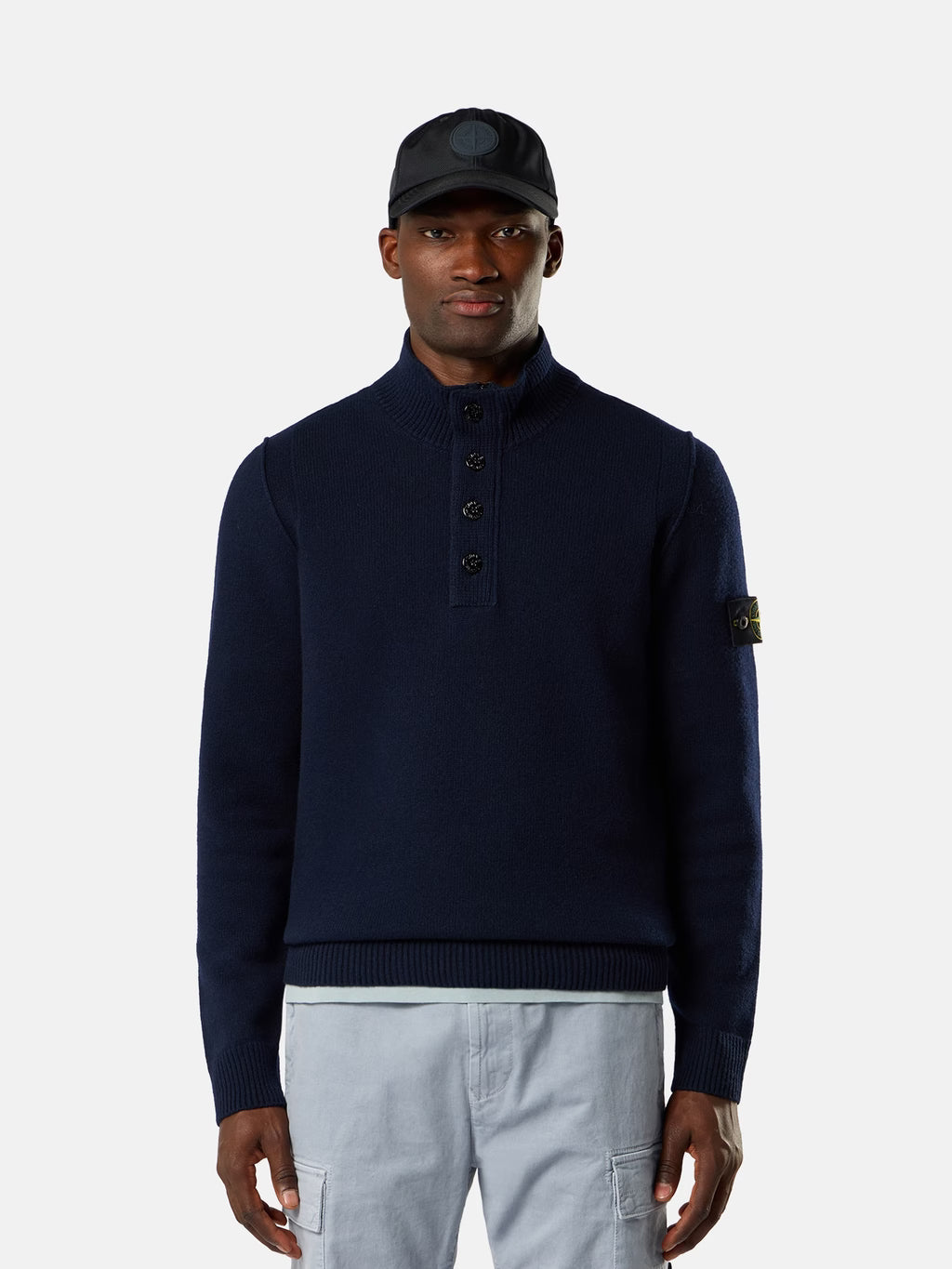 Stone Island Lambswool Half-Zip Jumper in Navy