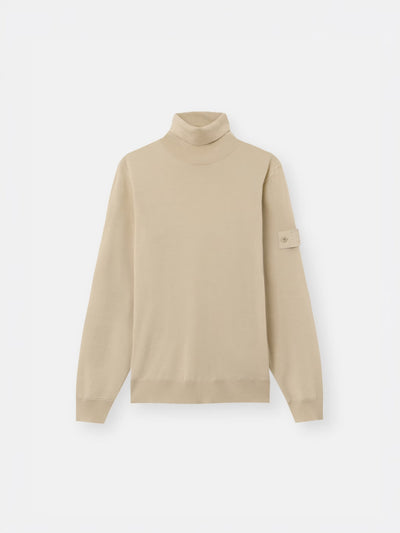 Stone Island Ghost Light Pure RWS Wool Turtleneck Jumper in Beige