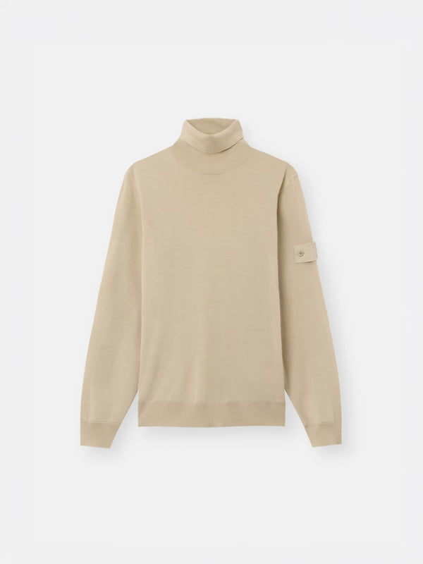 Stone Island Ghost Light Pure RWS Wool Turtleneck Jumper in Beige