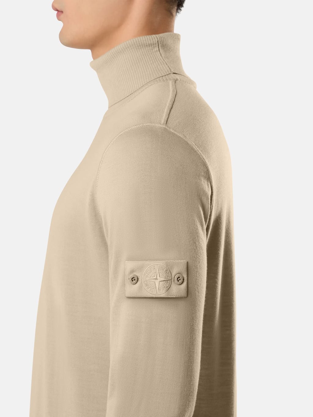 Stone Island Ghost Light Pure RWS Wool Turtleneck Jumper in Beige