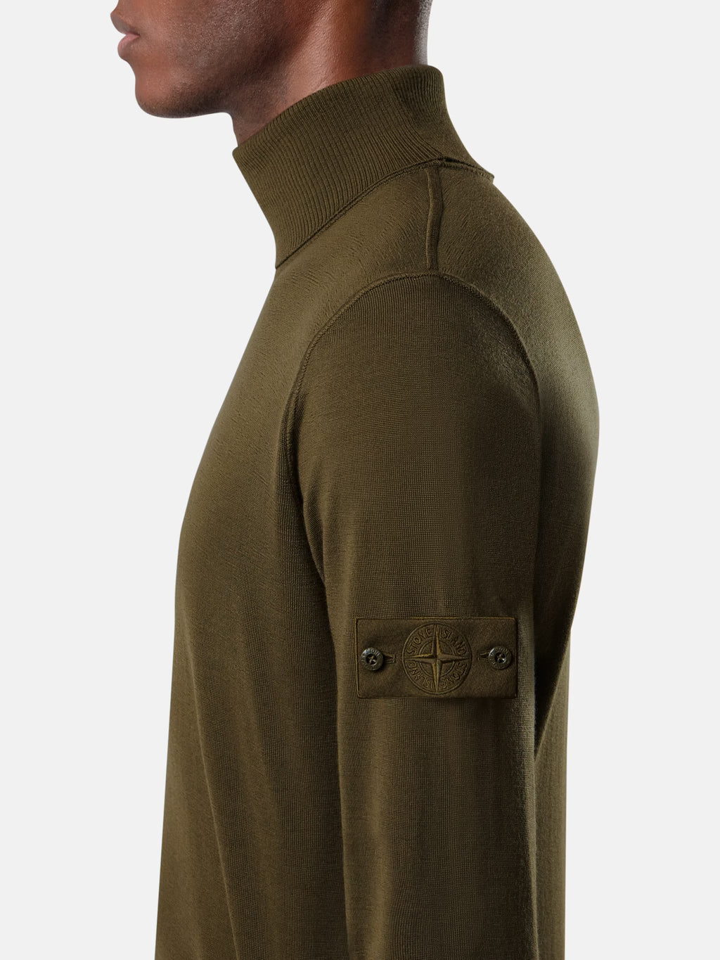 Stone Island Ghost Light Pure RWS Wool Turtleneck Jumper in Military Green