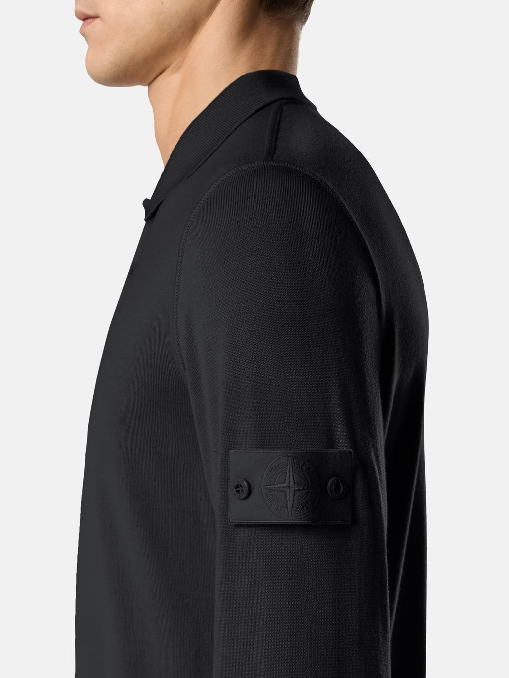 Stone Island Light Pure RWS Wool Ghost Polo Jumper in Black