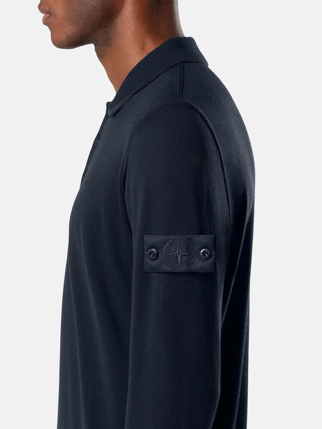 Stone Island Light Pure RWS Wool Ghost Polo Jumper in Navy
