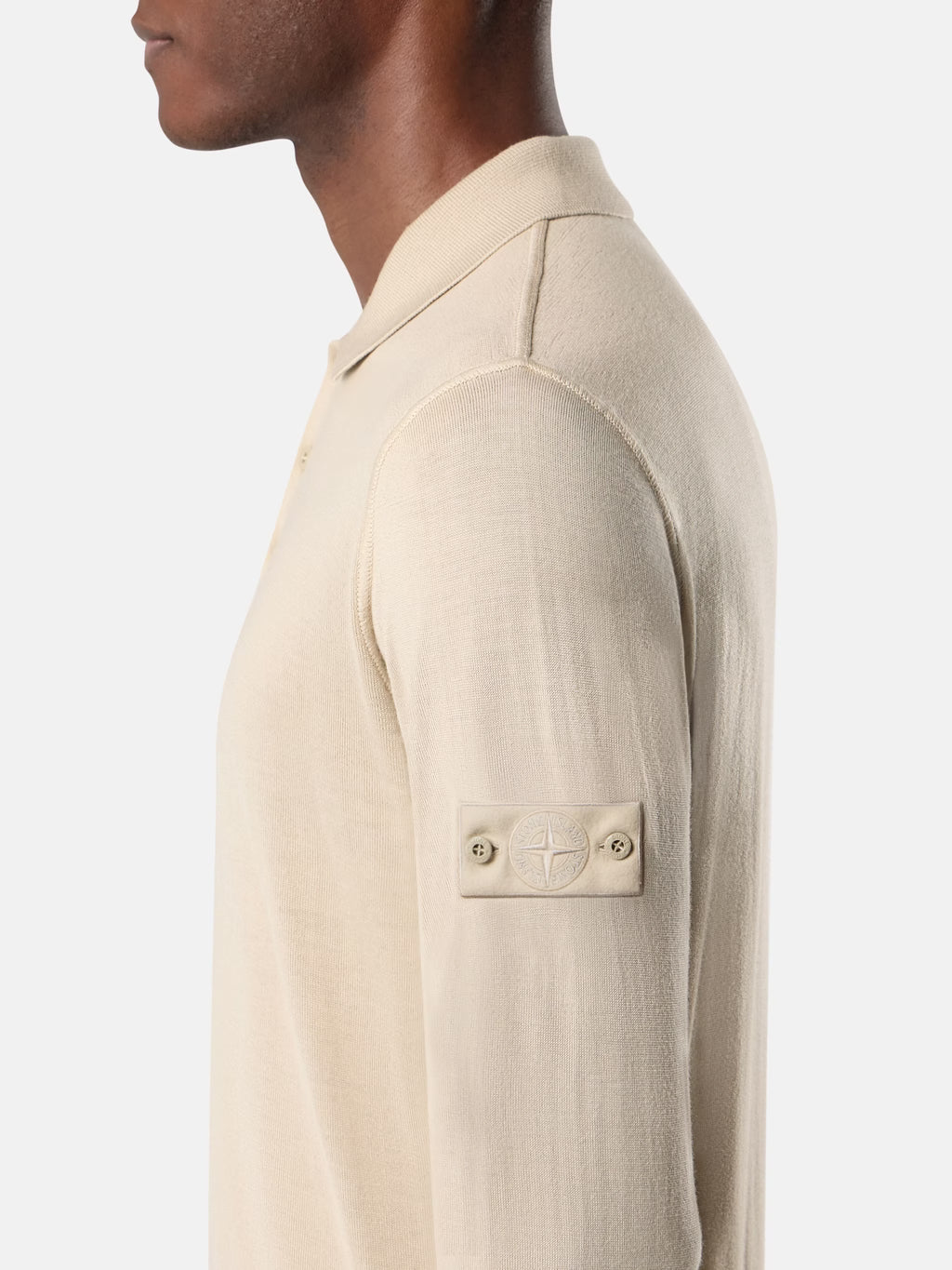Stone Island Light Pure RWS Wool Ghost Polo Jumper in Beige