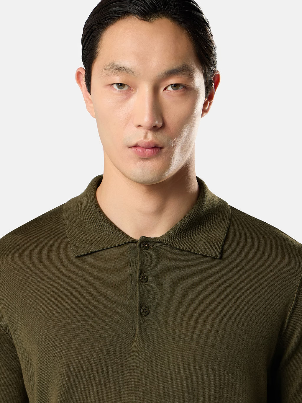 Stone Island Light Pure RWS Wool Ghost Polo Jumper in Military Green