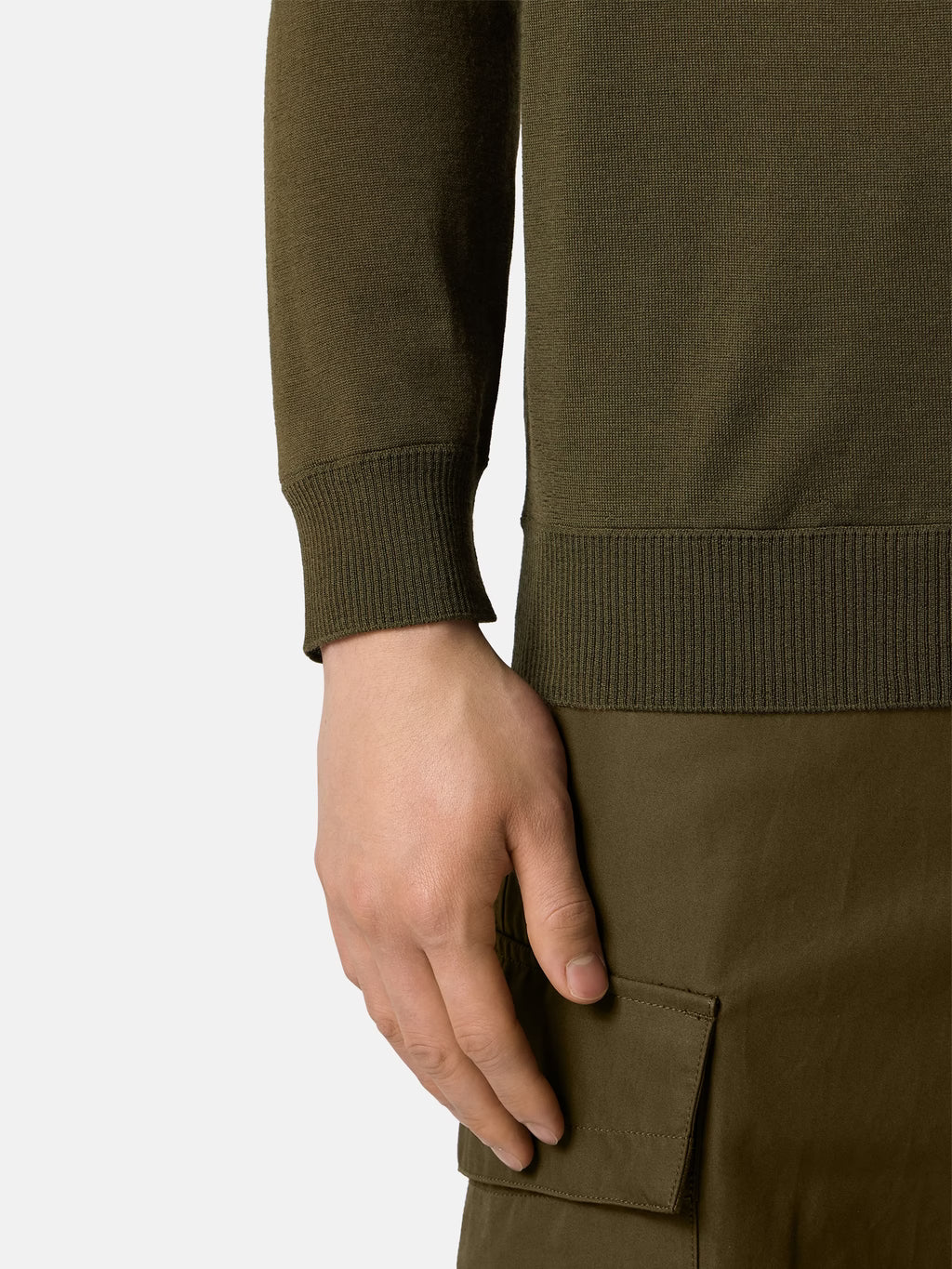 Stone Island Light Pure RWS Wool Ghost Polo Jumper in Military Green