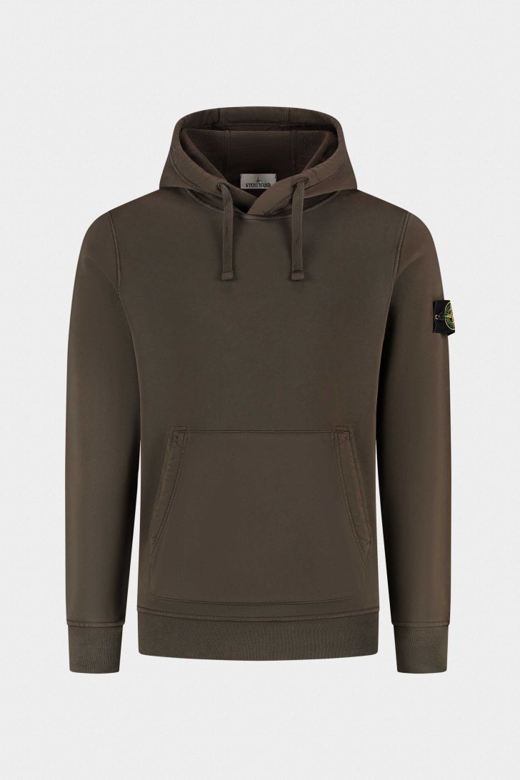 Stone Island Organic Cotton Fleece Pullover Hoodie in Coal Grey