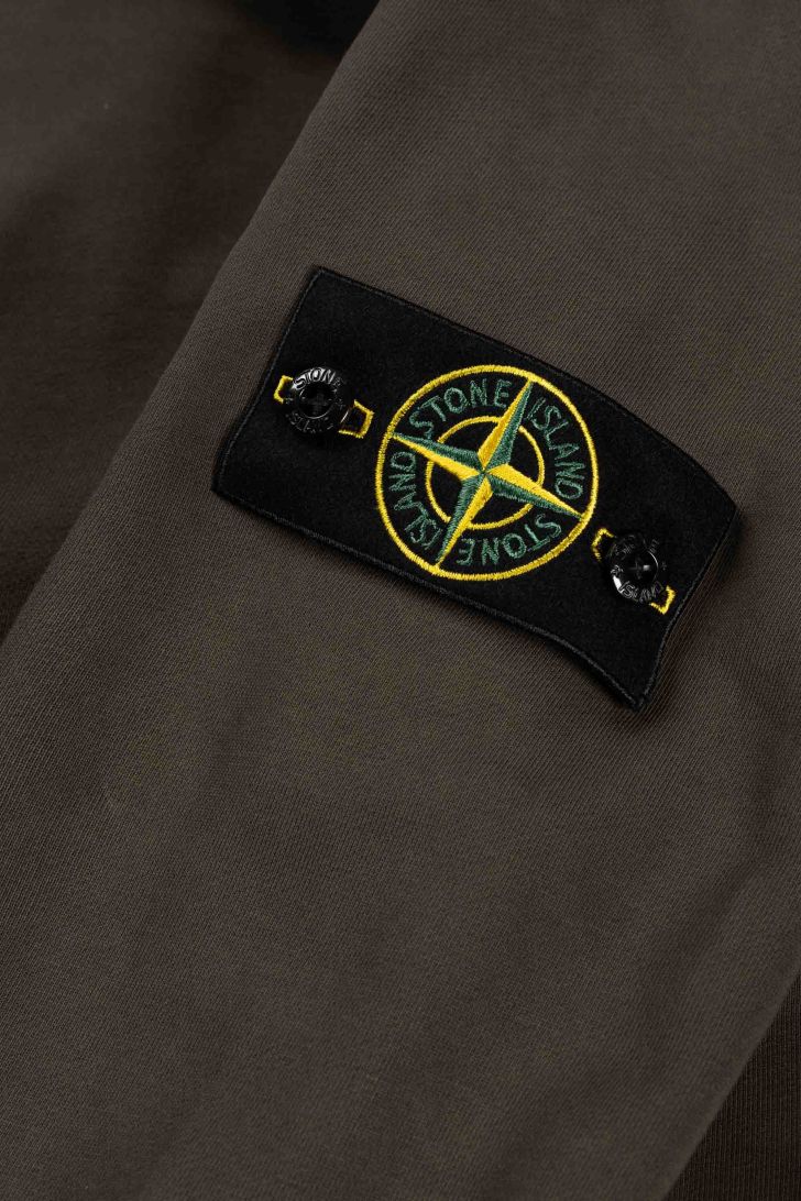 Stone Island Organic Cotton Fleece Pullover Hoodie in Coal Grey