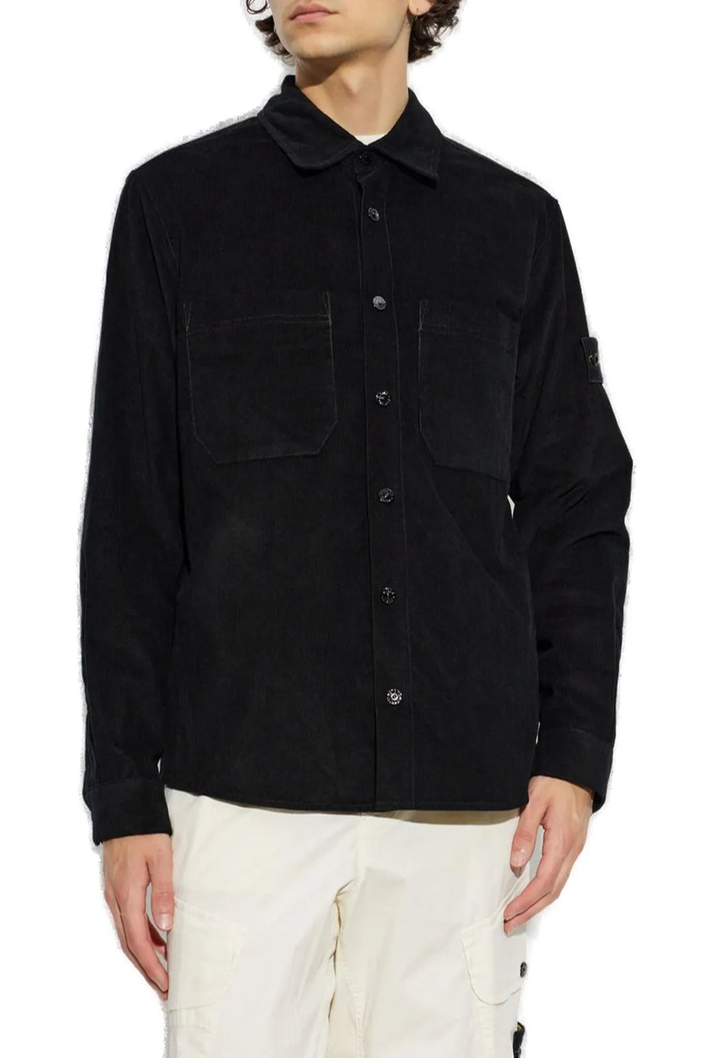 Stone Island Cotton Micro Corduroy Overshirt in Black