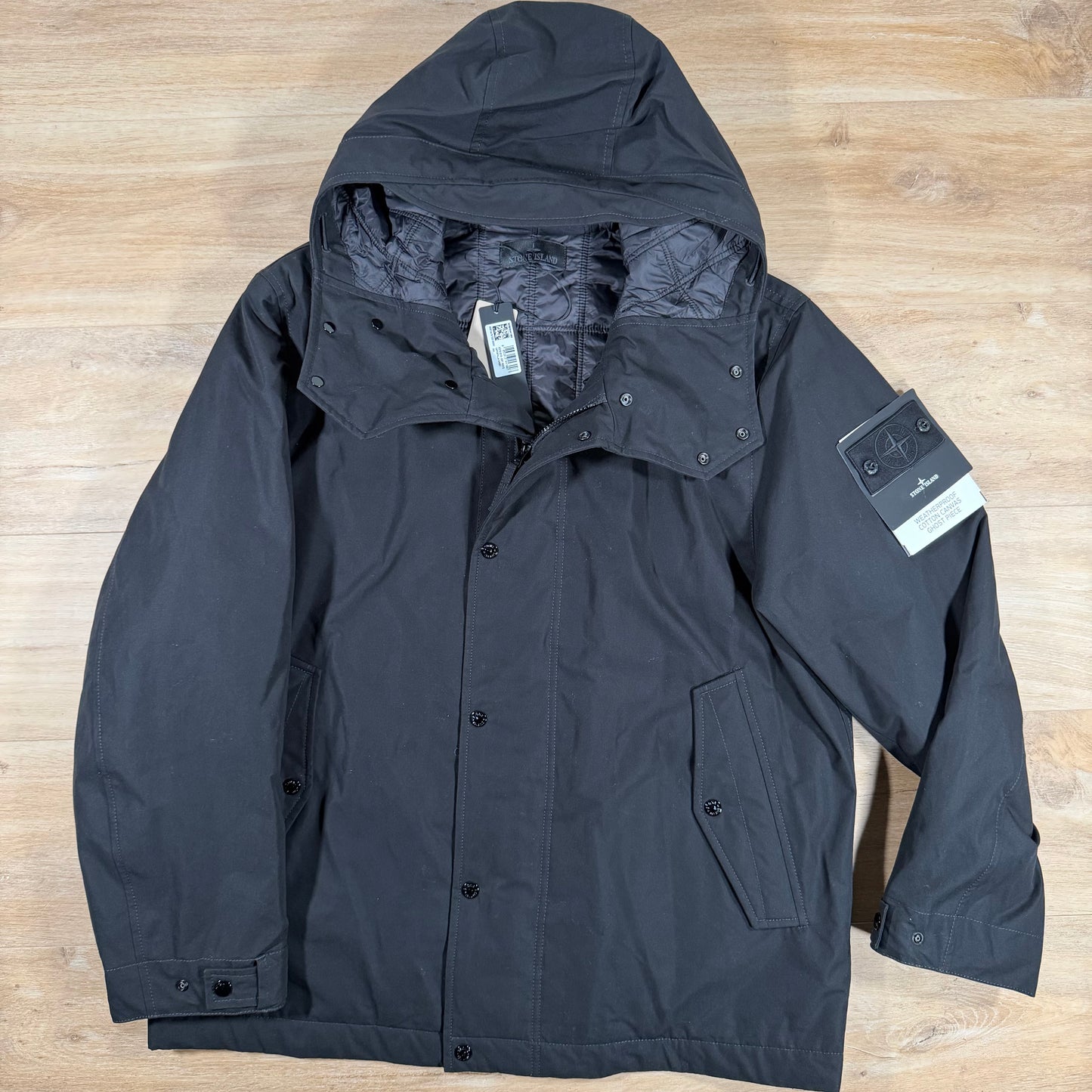 Stone Island Ghost Weatherproof Cotton Canvas Parka in Black
