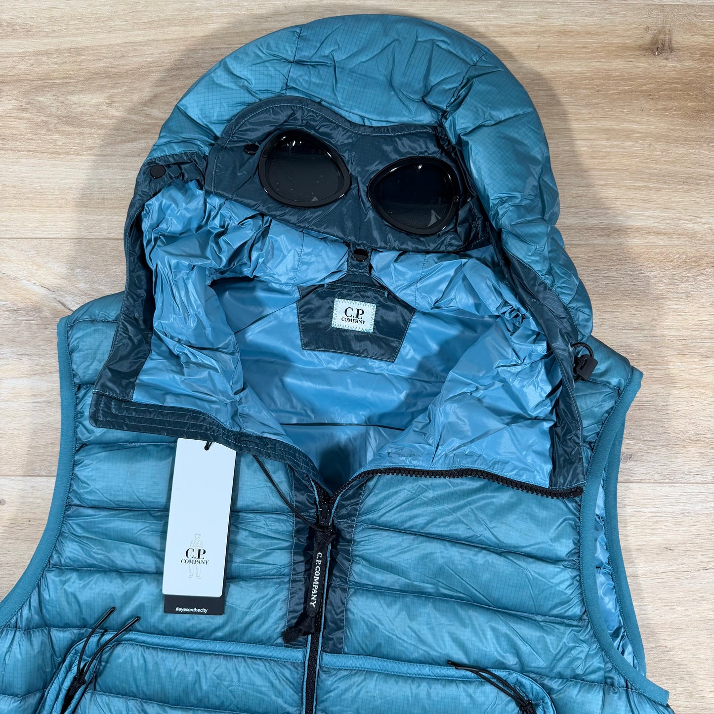 C.P. Company D.D. Shell Goggle Down Gilet in Aegean Blue