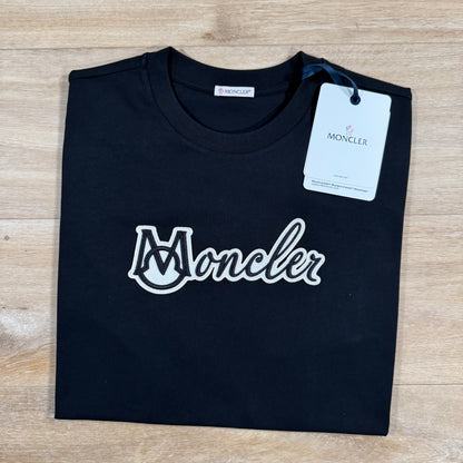 Moncler Embroidered Varsity Logo T-Shirt in Black