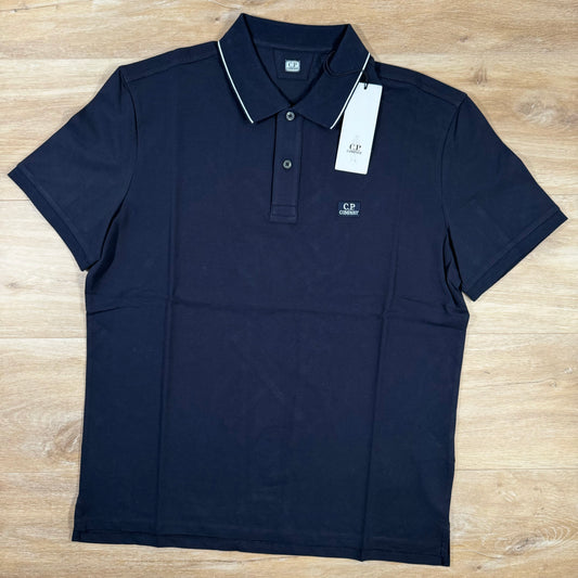 C.P. Company Stretch Piquet Striped Collar Polo Shirt in Navy