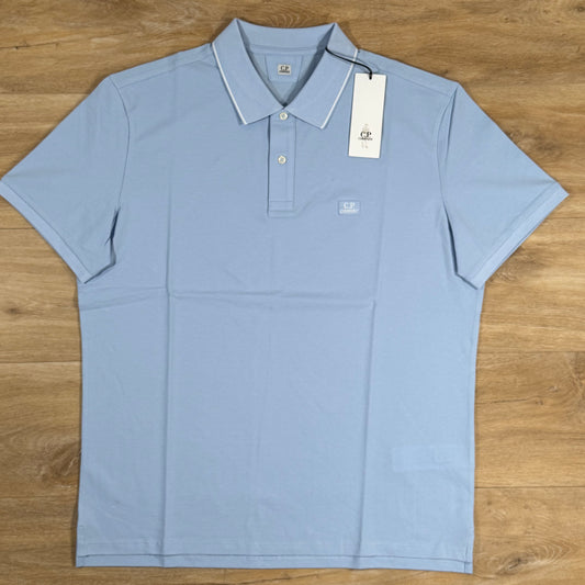 C.P. Company Stretch Piquet Striped Collar Polo Shirt in Cerulean - Light Blue