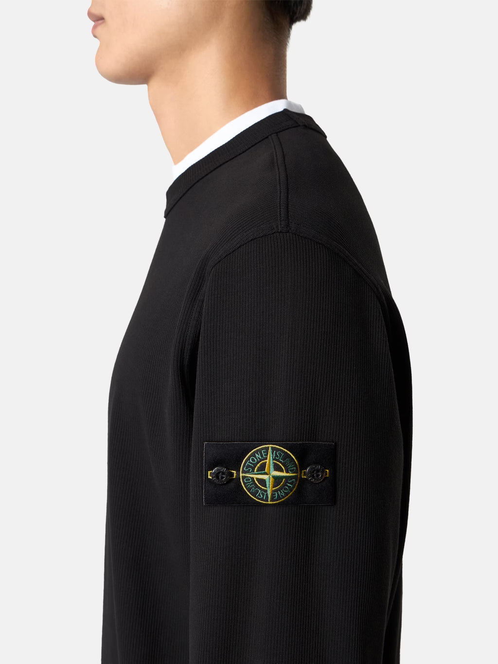 Stone Island Organic Cotton Interlock Crewneck Sweatshirt in Black