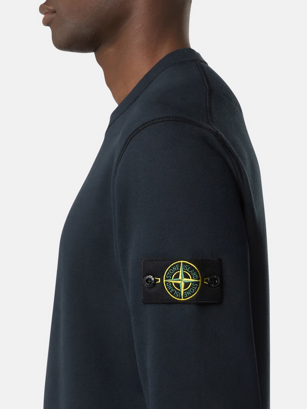 Stone Island Organic Cotton Fleece Crewneck Sweatshirt in Navy