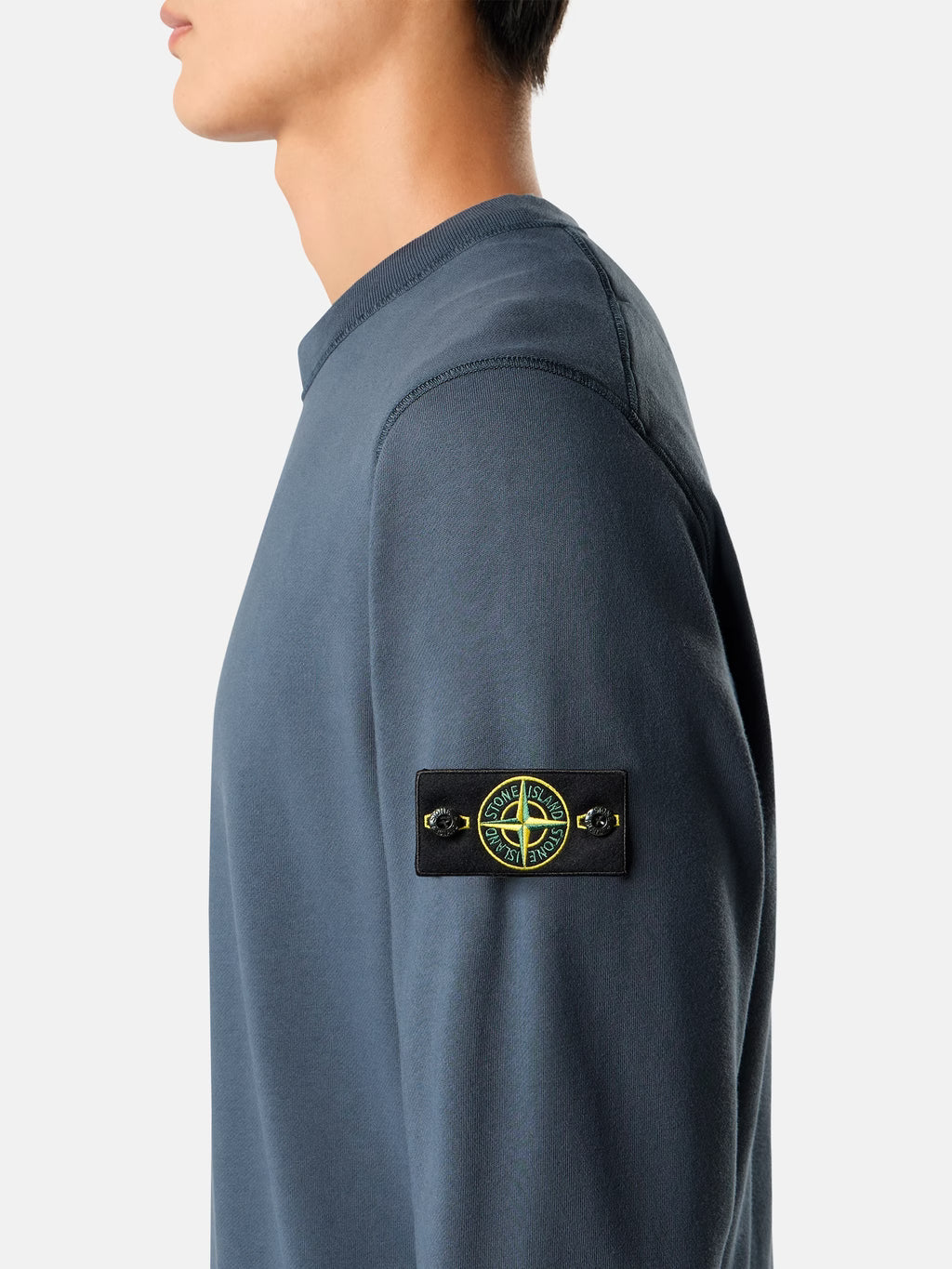 Stone Island Organic Cotton Fleece Crewneck Sweatshirt in Slate Blue
