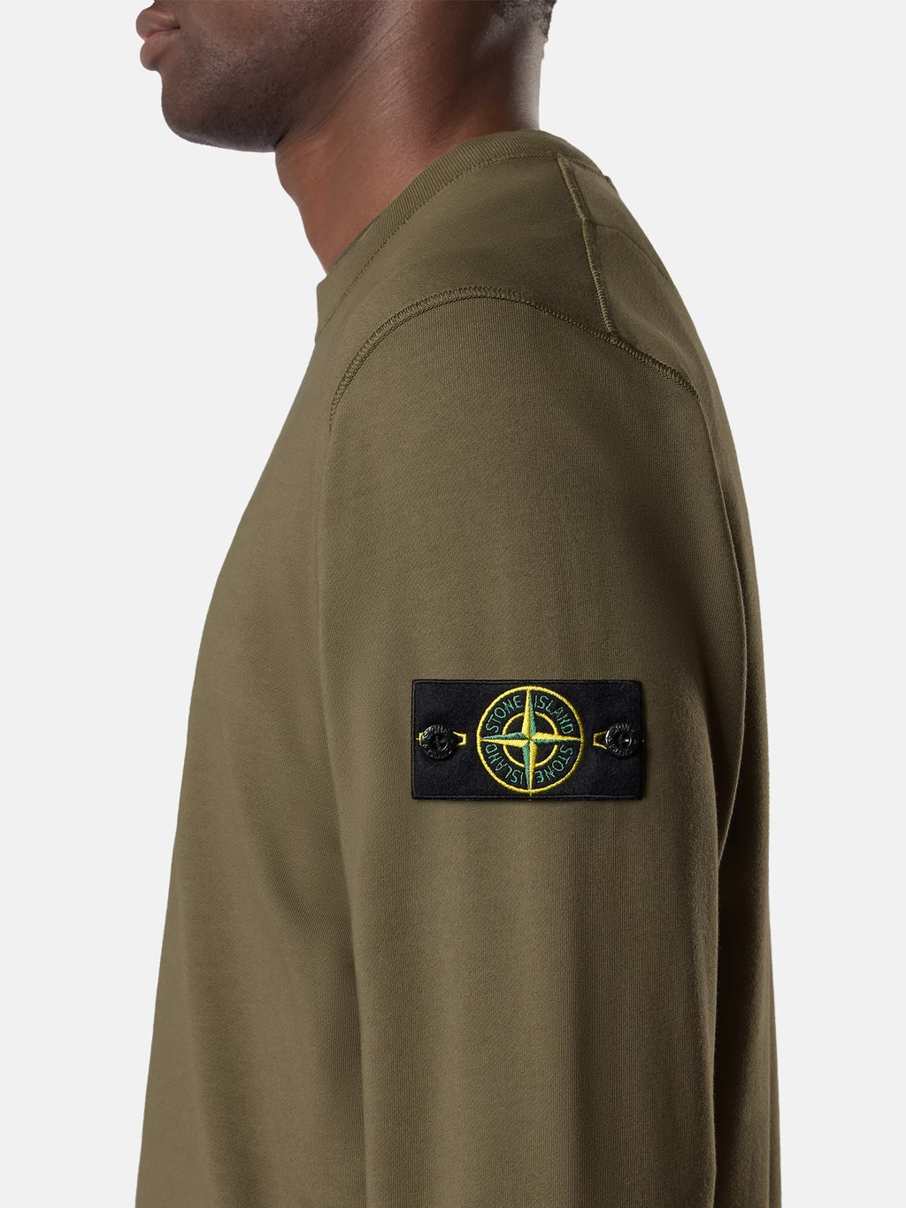 Stone Island Organic Cotton Fleece Crewneck Sweatshirt in Military Green