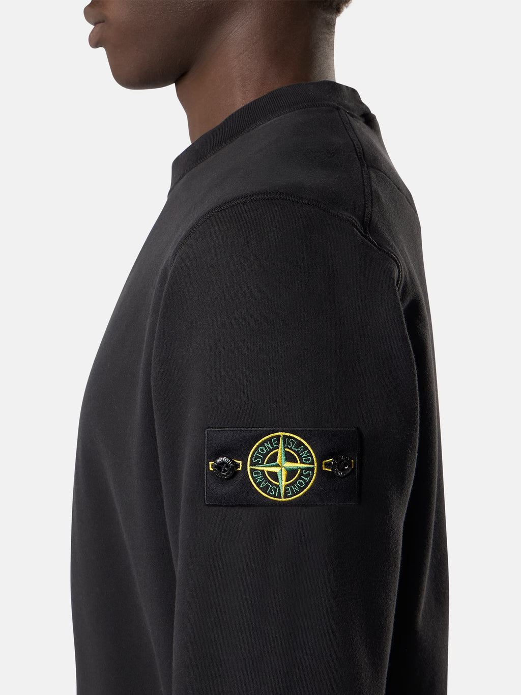 Stone Island Organic Cotton Fleece Crewneck Sweatshirt in Black
