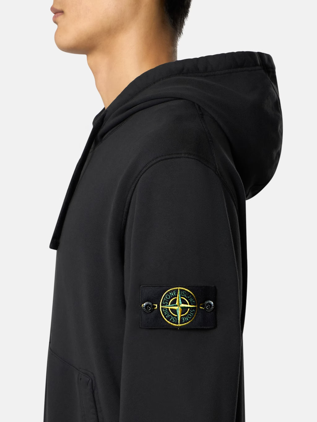Stone Island Organic Cotton Fleece Zip-Up Hoodie in Black