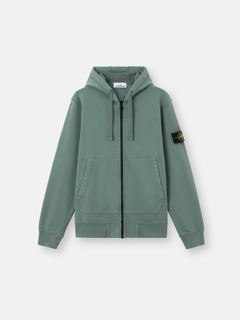 Stone Island Organic Cotton Fleece Zip-Up Hoodie in Ocean Green