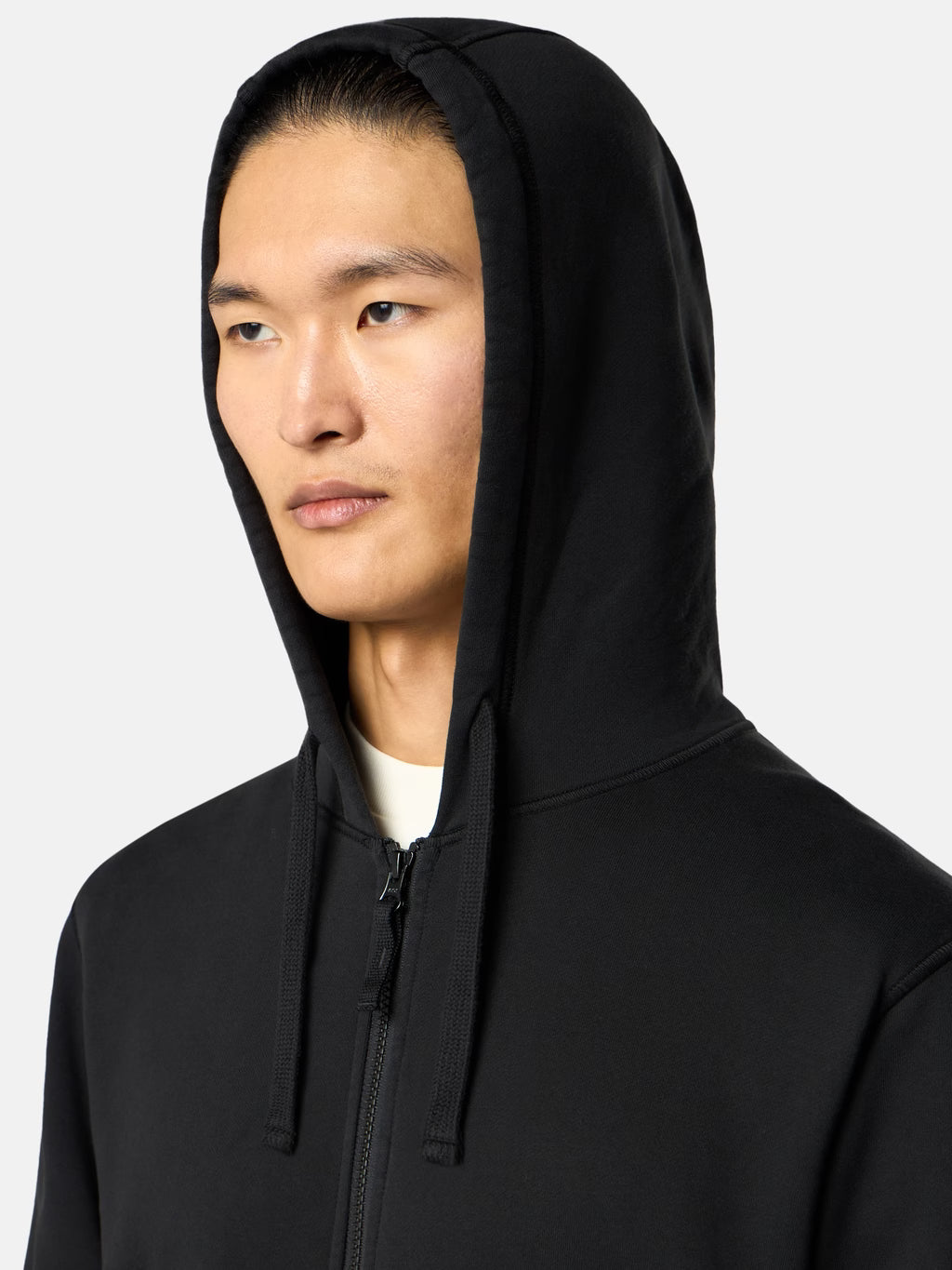 Stone Island Organic Cotton Fleece Zip-Up Hoodie in Black