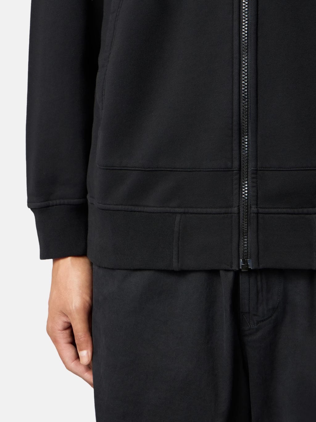 Stone Island Organic Cotton Fleece Zip-Up Hoodie in Black