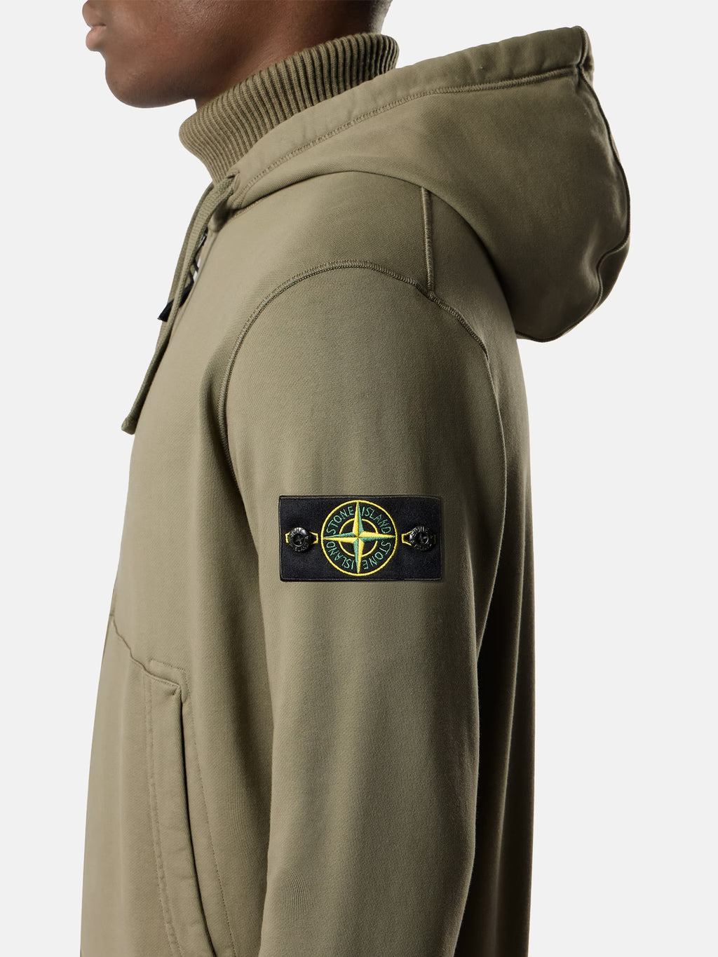 Stone Island Organic Cotton Fleece Zip-Up Hoodie in Military Green