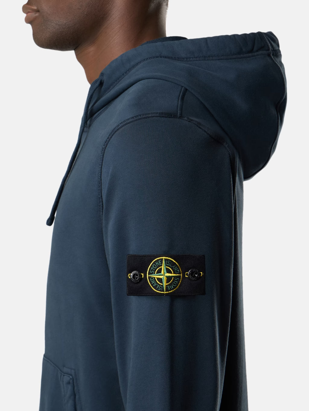 Stone Island Organic Cotton Fleece Pullover Hoodie in Navy