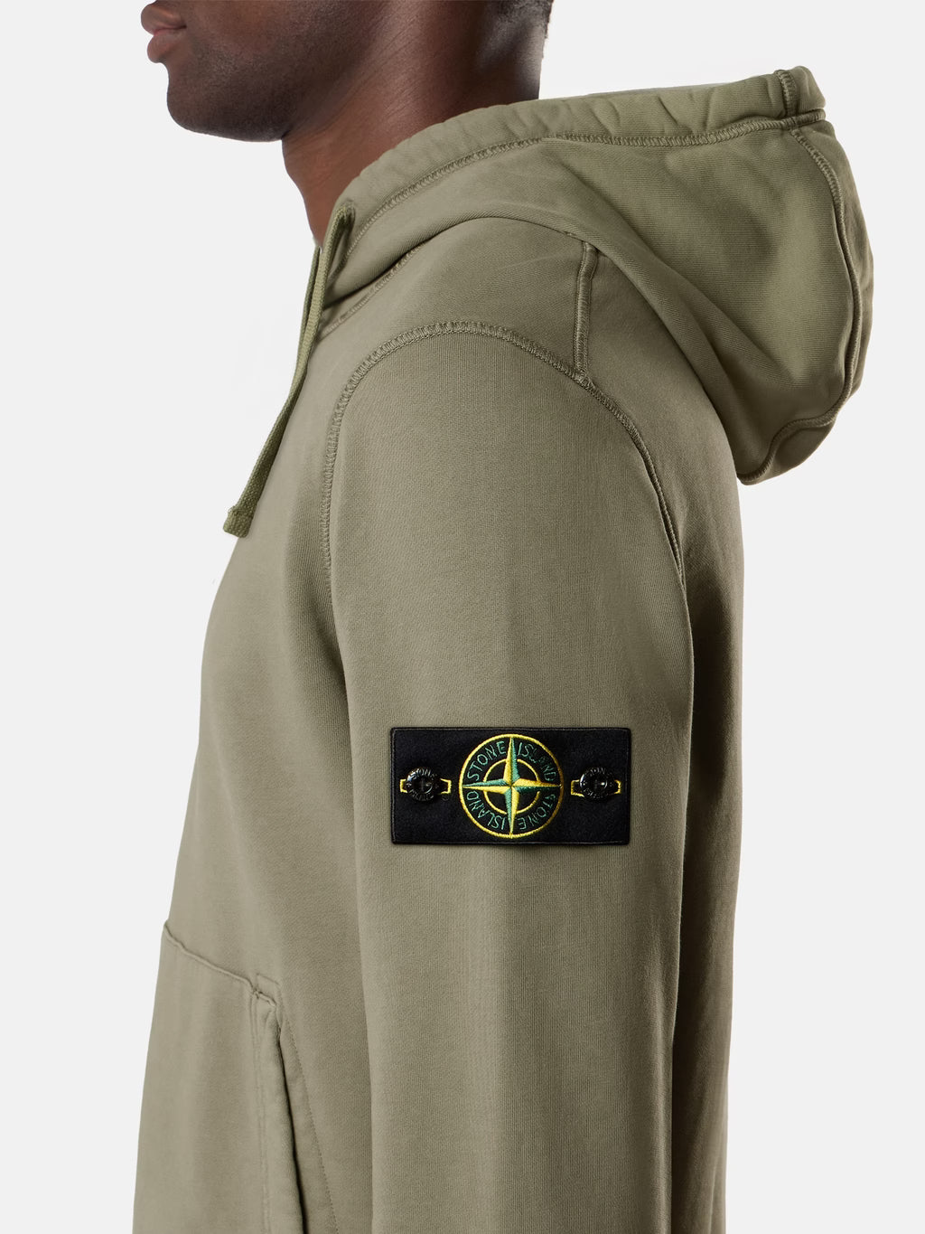 Stone Island Organic Cotton Fleece Pullover Hoodie in Military Green