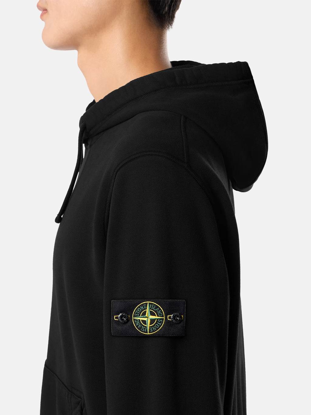 Stone Island Organic Cotton Fleece Pullover Hoodie in Black
