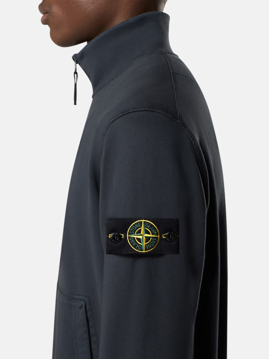 Stone Island Organic Cotton Fleece Track Jacket in Navy