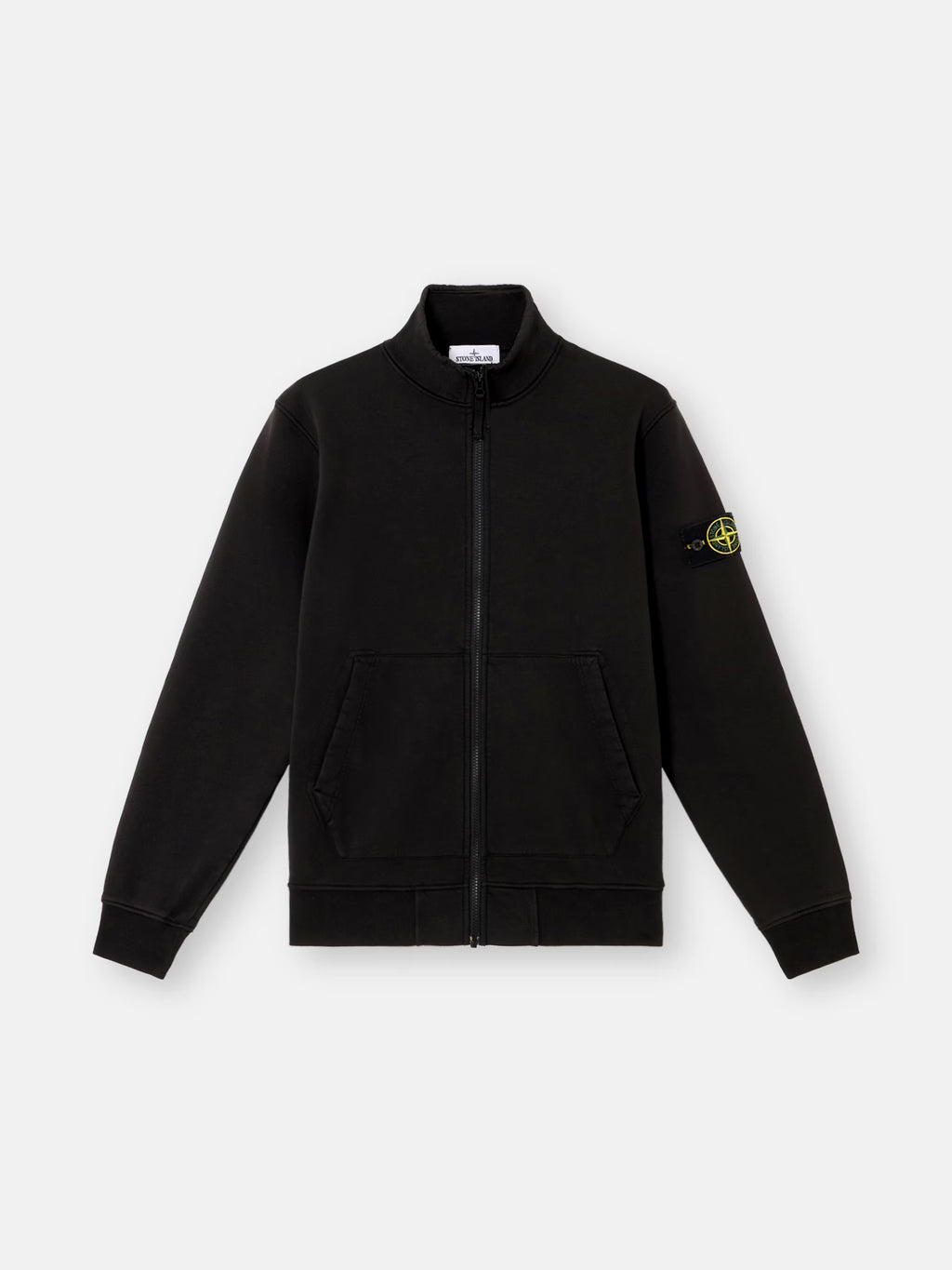 Stone Island Organic Cotton Fleece Track Jacket in Black