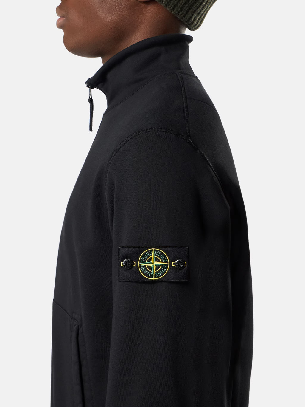 Stone Island Organic Cotton Fleece Track Jacket in Black