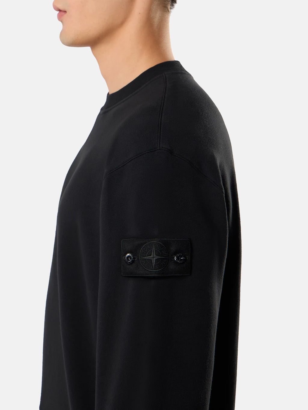 Stone Island Ghost Stretch Cotton Fleece Crewneck Sweatshirt in Black