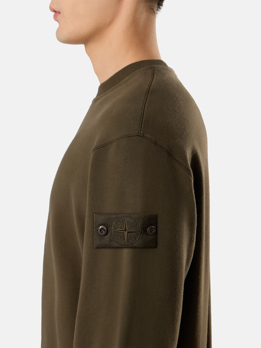 Stone Island Ghost Stretch Cotton Fleece Crewneck Sweatshirt in Military Green
