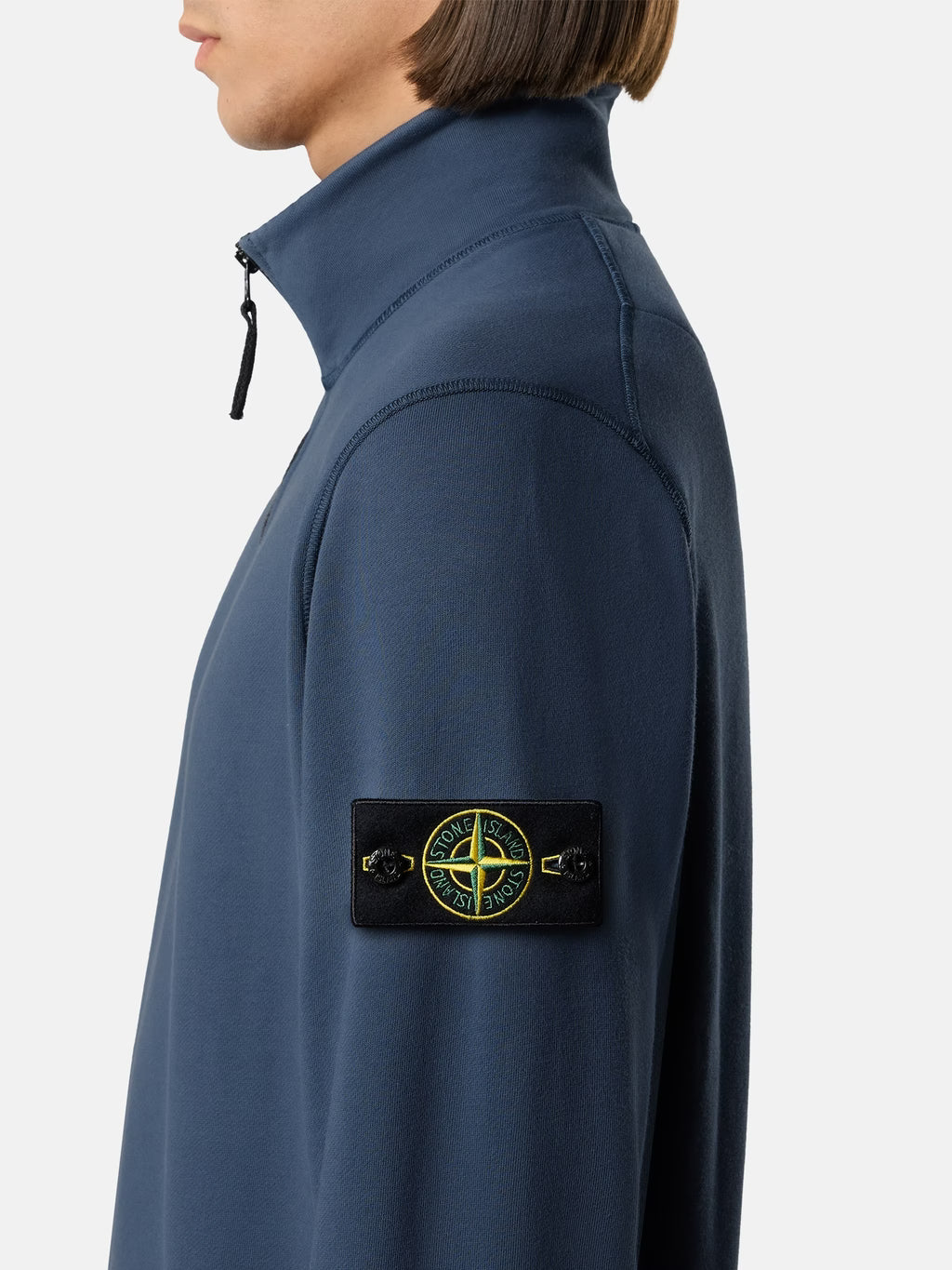 Stone Island Organic Cotton Fleece Half-Zip Sweatshirt in Slate Blue